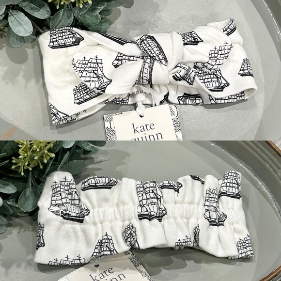 Kate Quinn Infant Large Bow Elastic Headband Woven Organic Cotton Pirate Ship - Picture 1 of 4